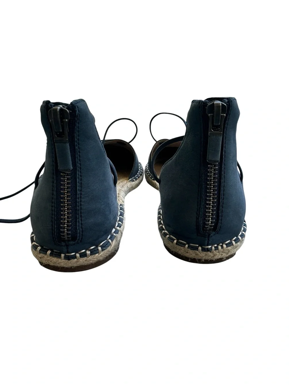 Eileen Fisher Espadrille Flats Navy Leather Ankle Wrap Size 7.5